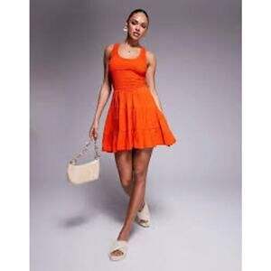 ASOS Design crinkle scoop tiered mini dress in red NWT Size US 10